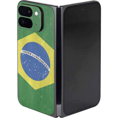 Brazil Flag Distressed Google Pixel 9 Pro Fold Skin